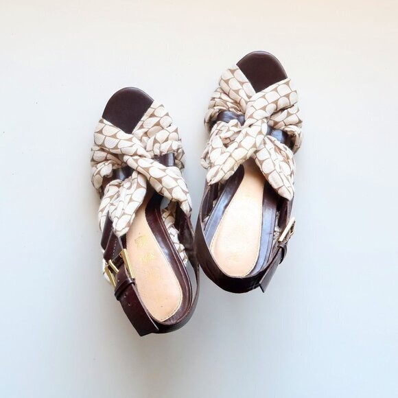 LAMB Brown Leather & Cream Canvas Sling-back Open Toe Sandals / Heels / Shoes 7. - Picture 11 of 14
